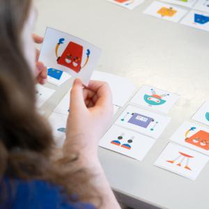 Students play their building bots game