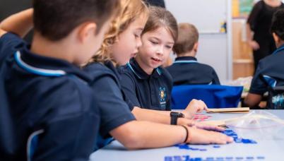 Students discuss their work