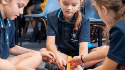 Students using counting bricks