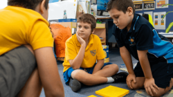 Students using counting bricks