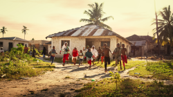 Children in front of their village home